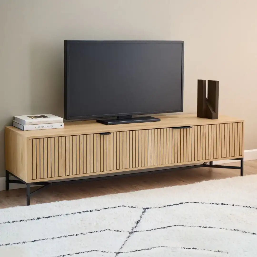 Jaipur TV Unit With 3 Doors 176cm Wide in Oak - Price Crash Furniture