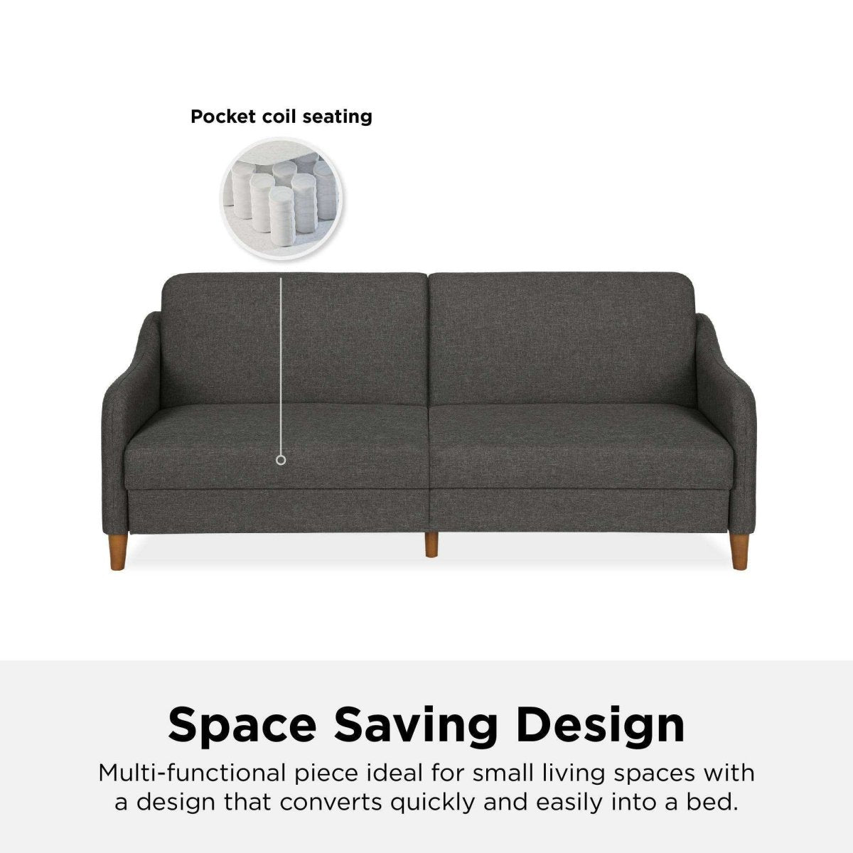 Jasper Sprung Sofa Bed - Dark Grey Linen by Dorel - Price Crash Furniture
