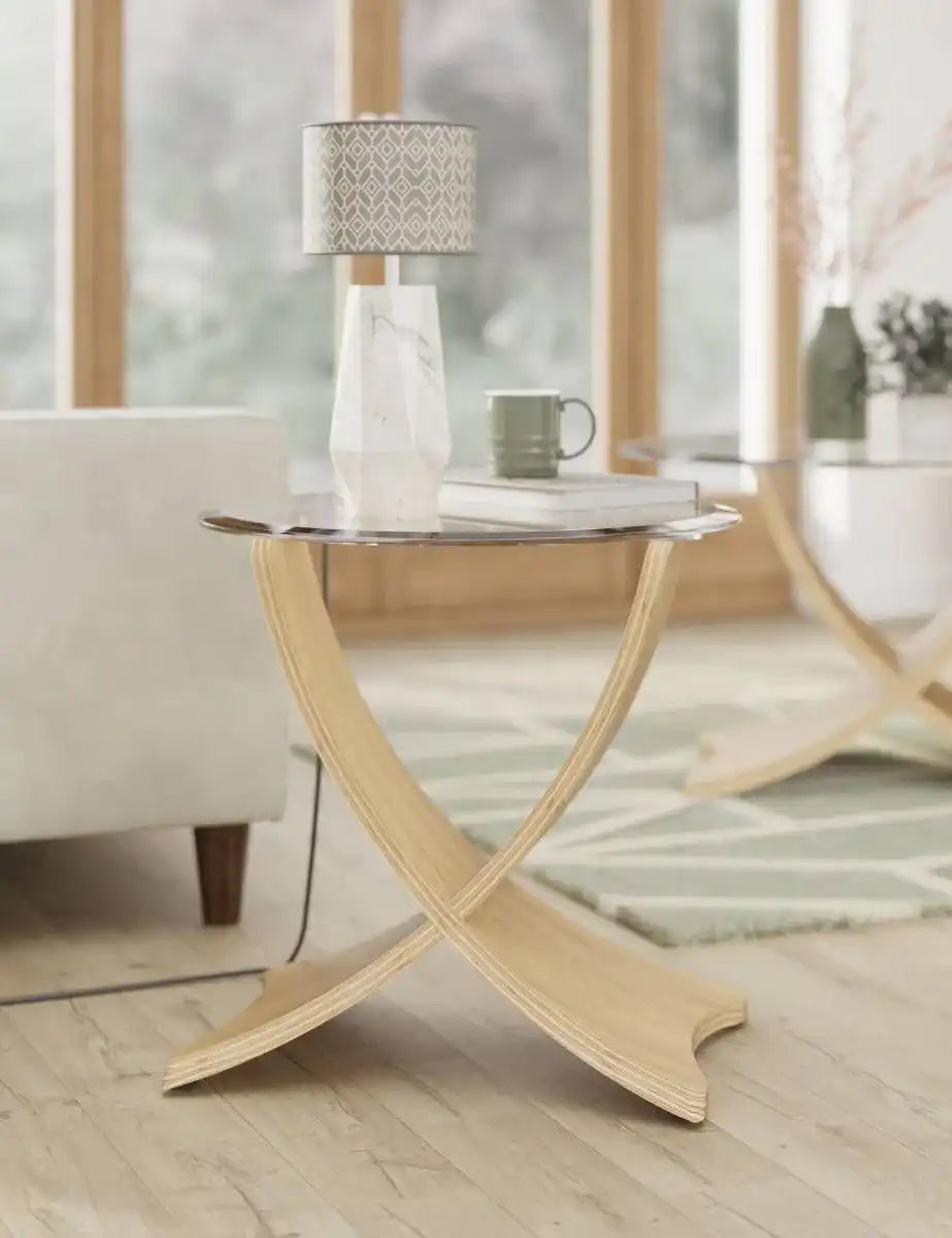 JF309 Siena Lamp Table in Oak and Glass by Jual - Price Crash Furniture