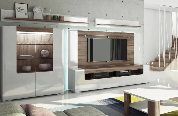 Modern gloss white living room furniture and TV cabinet