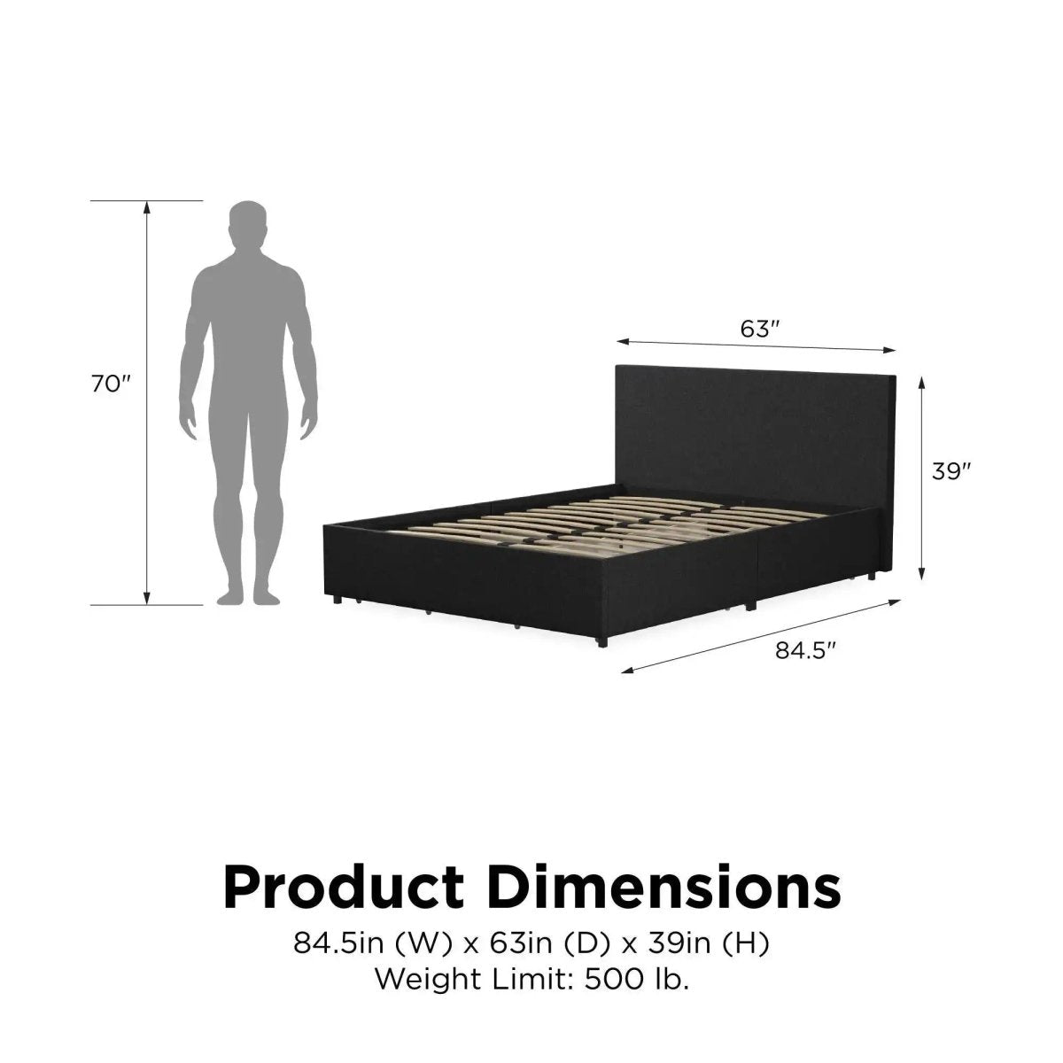 Kelly Linen King Size Bed with 4 Drawer Storage - in Dark Grey by Dorel - Price Crash Furniture