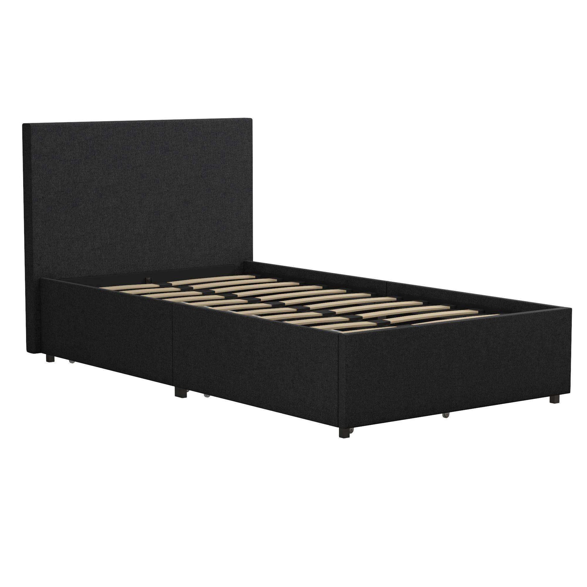 Kelly Linen Single Bed with 2 Drawer Storage - in Dark Grey by Dorel - Price Crash Furniture