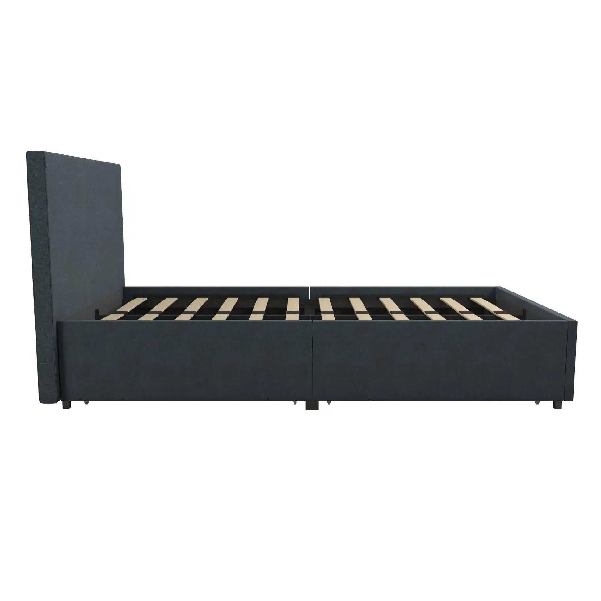 Kelly Linen Single Bed with 2 Drawer Storage - in Navy Blue by Dorel - Price Crash Furniture