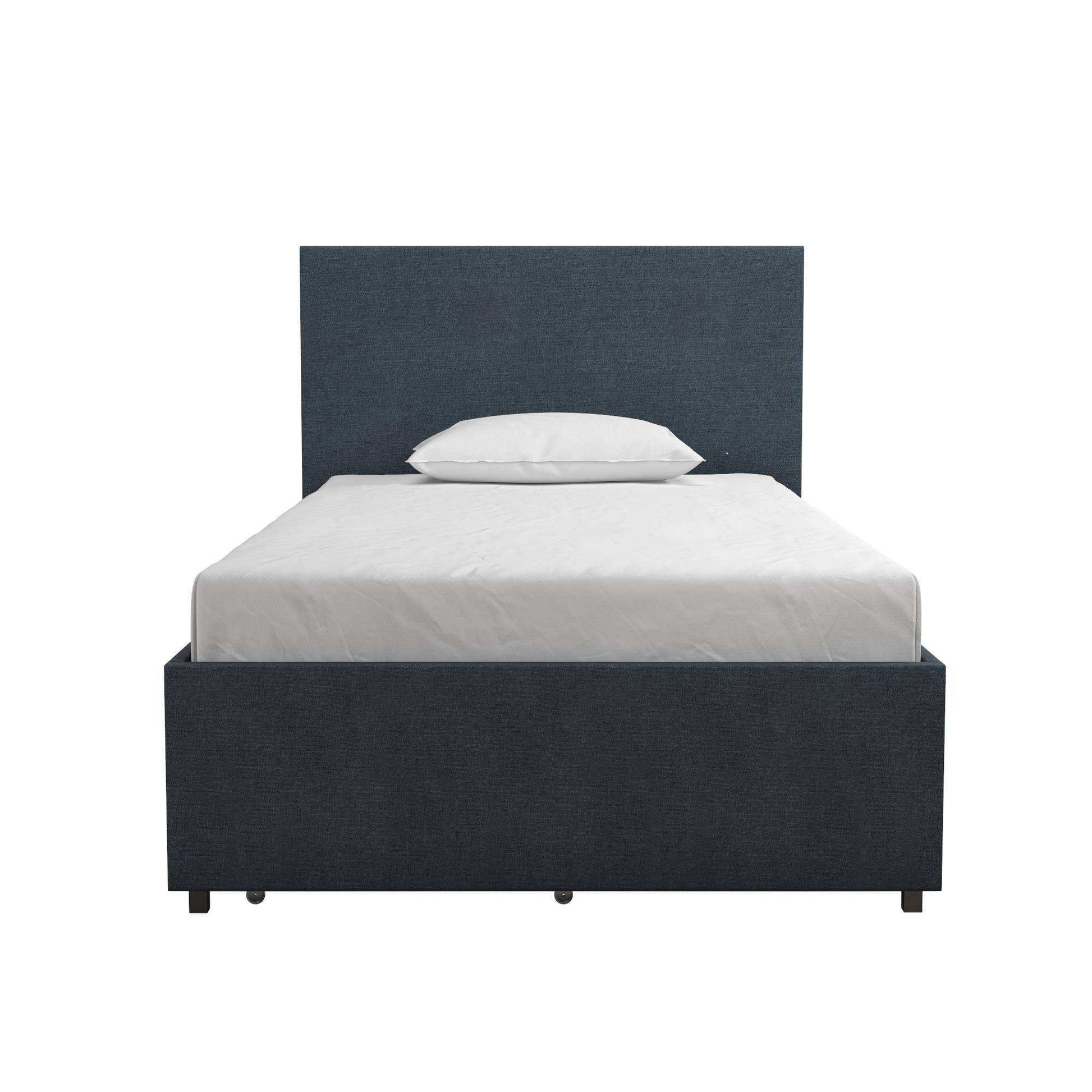 Kelly Linen Single Bed with 2 Drawer Storage - in Navy Blue by Dorel - Price Crash Furniture