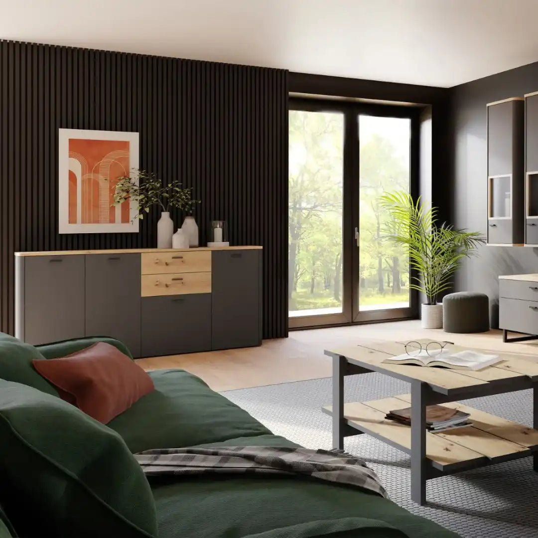Klara 4 Door 2 Drawer Chest in Grey and Oak - Price Crash Furniture
