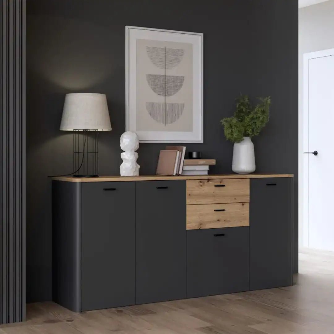 Klara 4 Door 2 Drawer Chest in Grey and Oak - Price Crash Furniture