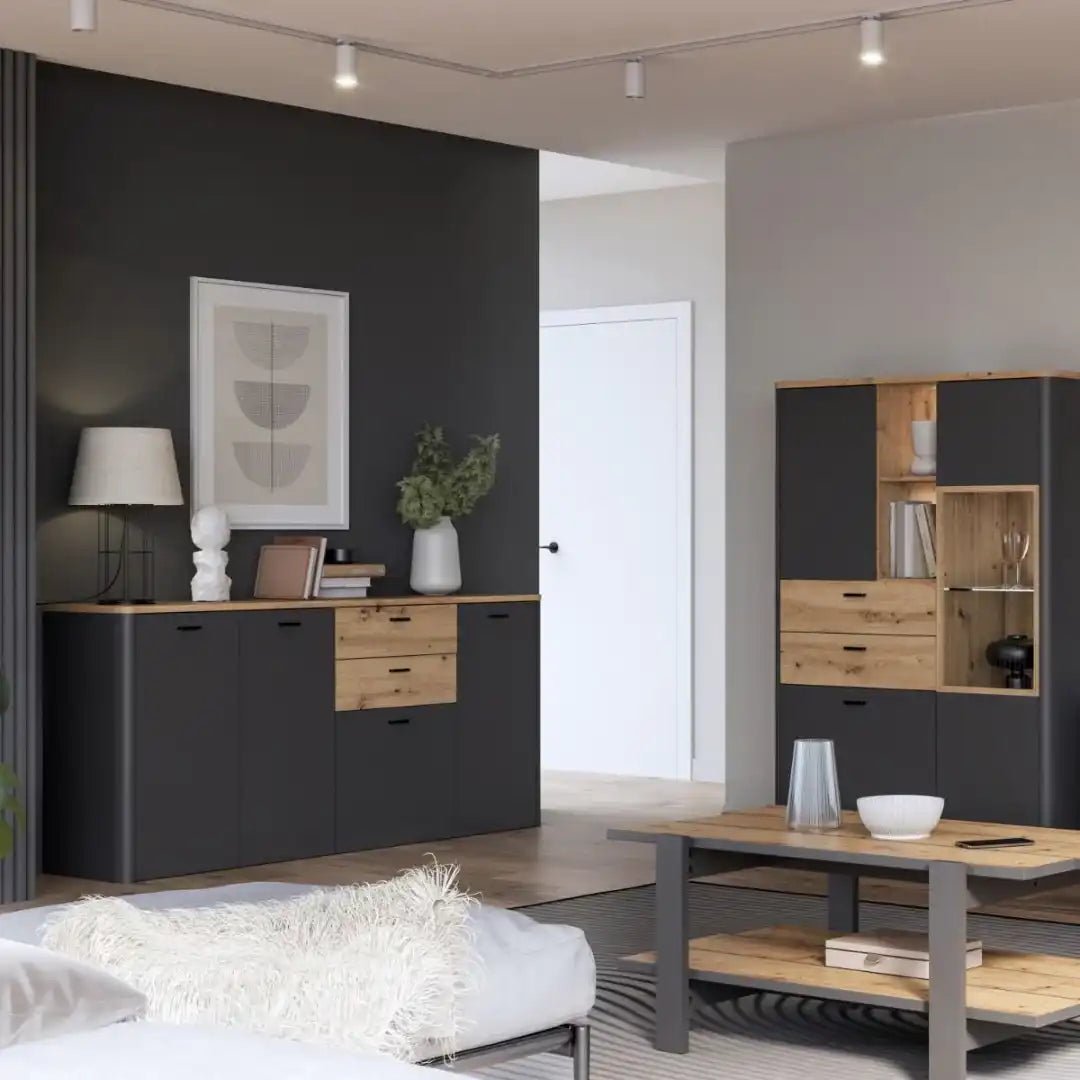 Klara 4 Door 2 Drawer Chest in Grey and Oak - Price Crash Furniture