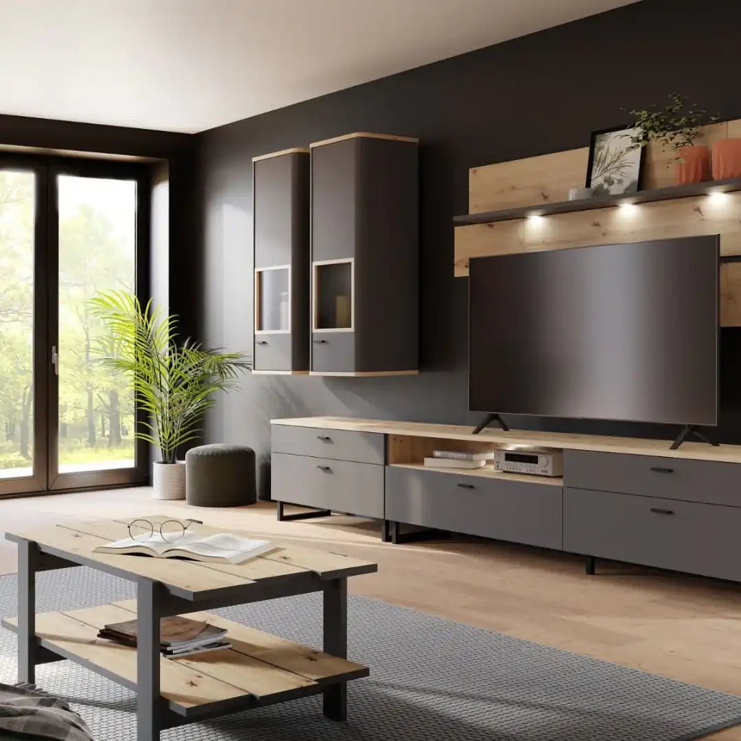 Klara Display Cabinet with 1 Glass Door in Grey and Oak - Price Crash Furniture