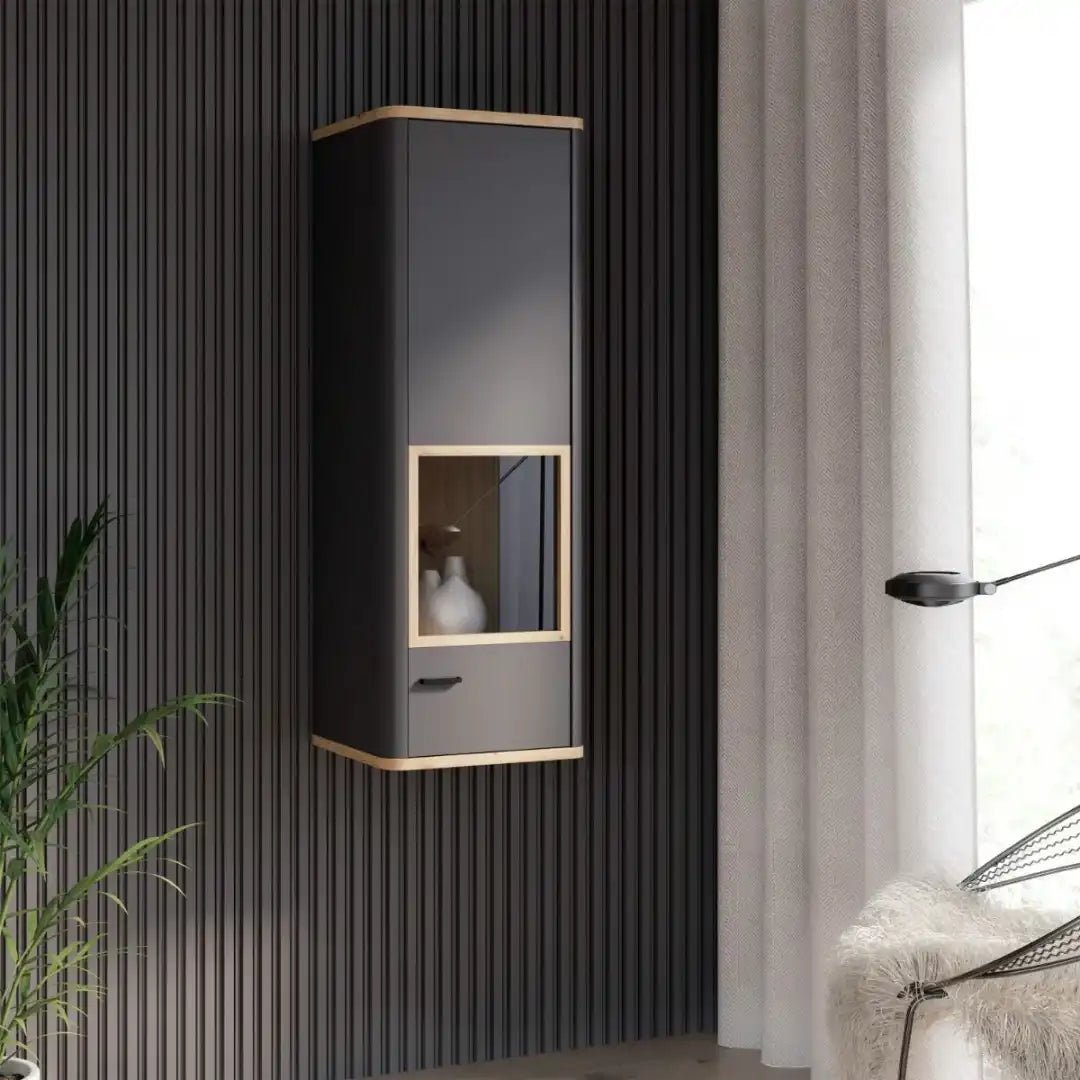 Klara Display Cabinet with 1 Glass Door in Grey and Oak - Price Crash Furniture
