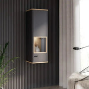 Klara Display Cabinet with 1 Glass Door in Grey and Oak inc LED Lighting - Price Crash Furniture