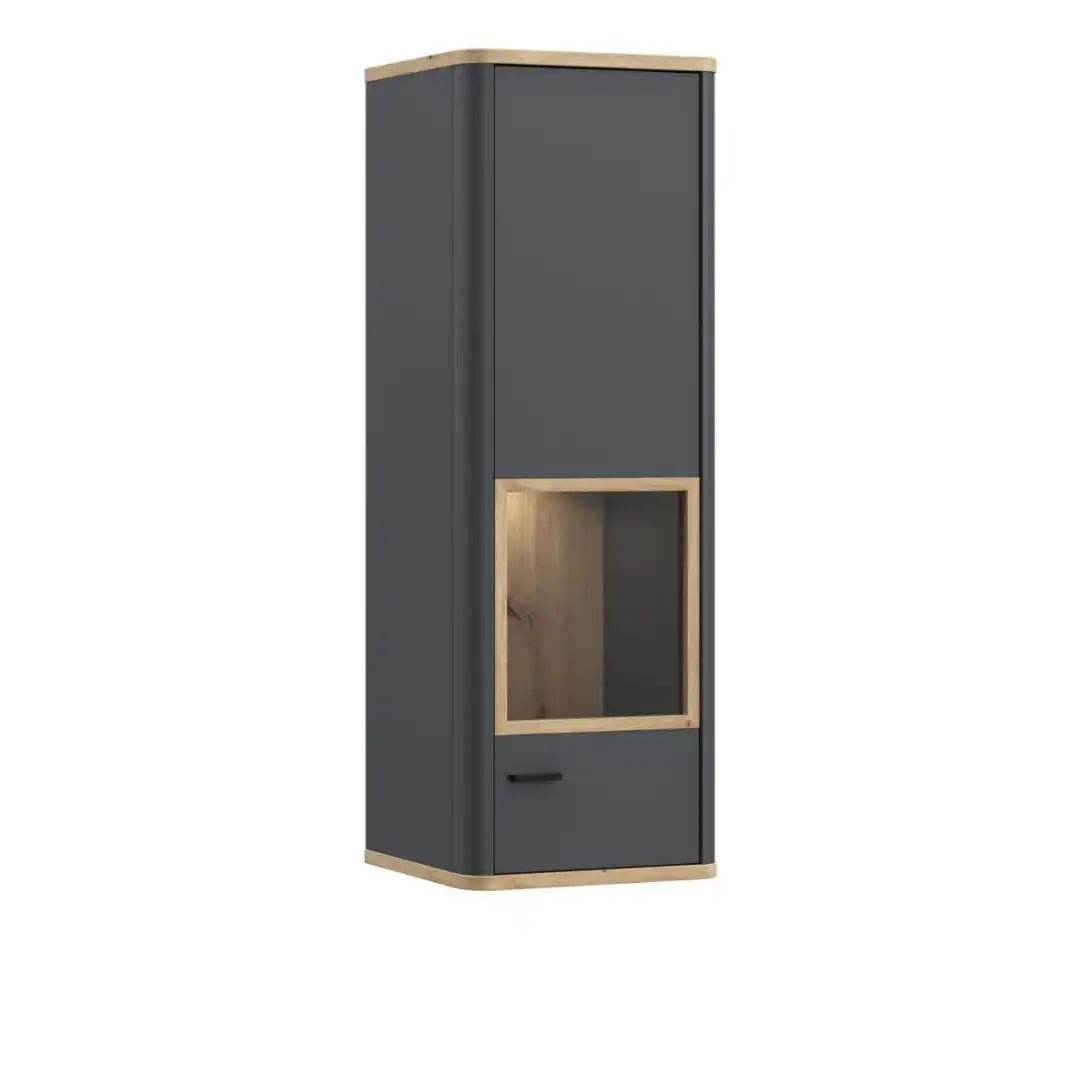 Klara Display Cabinet with 1 Glass Door in Grey and Oak inc LED Lighting - Price Crash Furniture