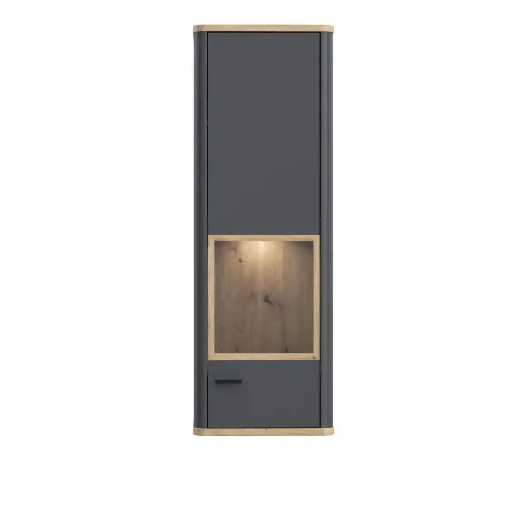 Klara Display Cabinet with 1 Glass Door in Grey and Oak inc LED Lighting - Price Crash Furniture