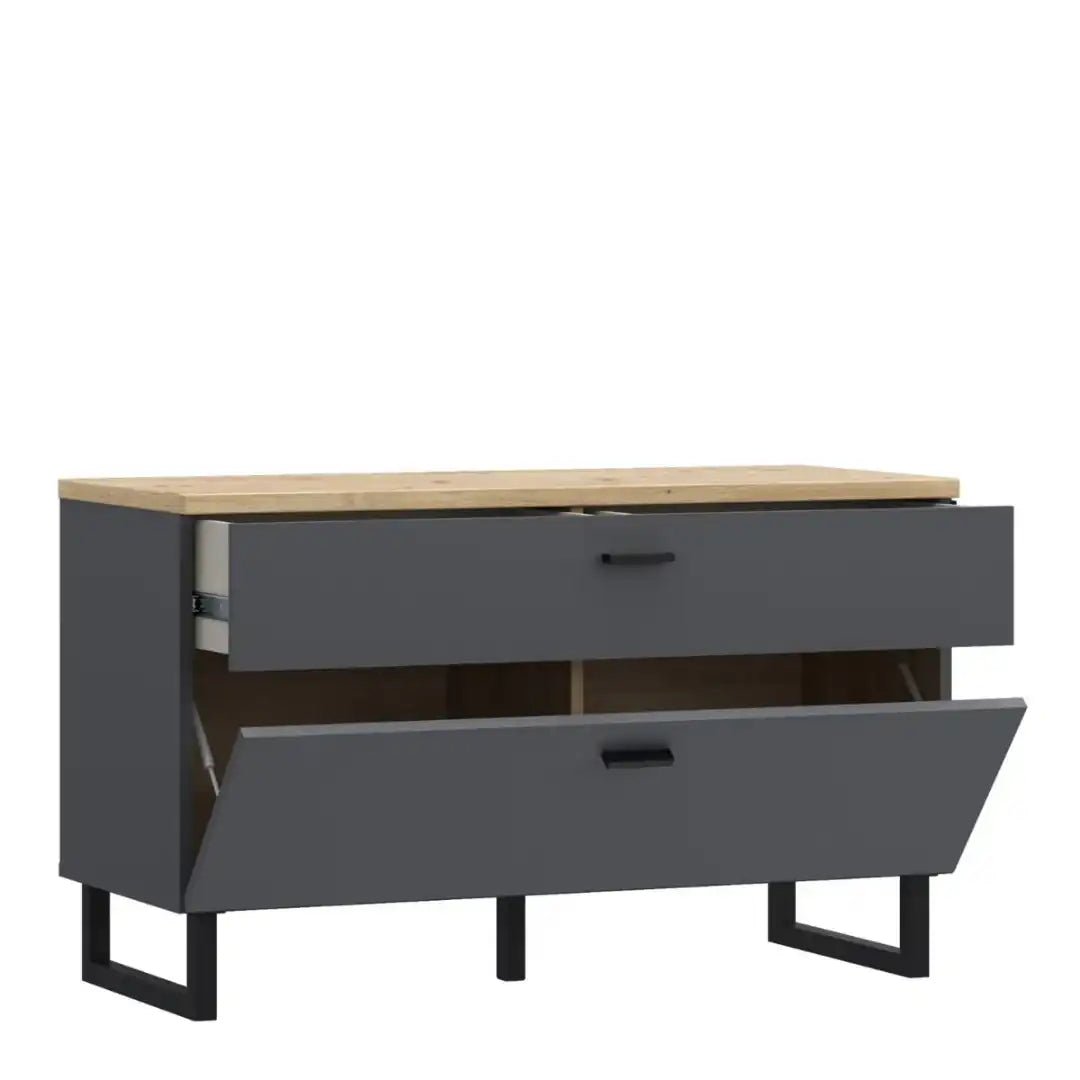 Klara TV Unit with 1 Drawer 1 Flip Door in Grey and Oak - Price Crash Furniture
