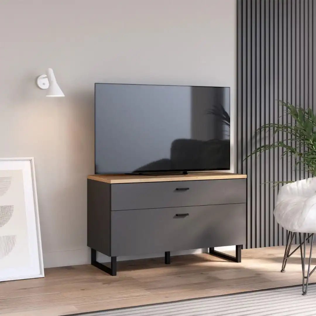 Klara TV Unit with 1 Drawer 1 Flip Door in Grey and Oak - Price Crash Furniture