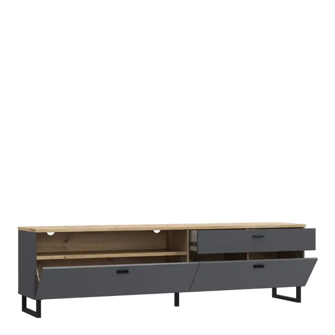 Klara TV Unit with 1 Drawer 2 Flip Doors in Grey and Oak - Price Crash Furniture