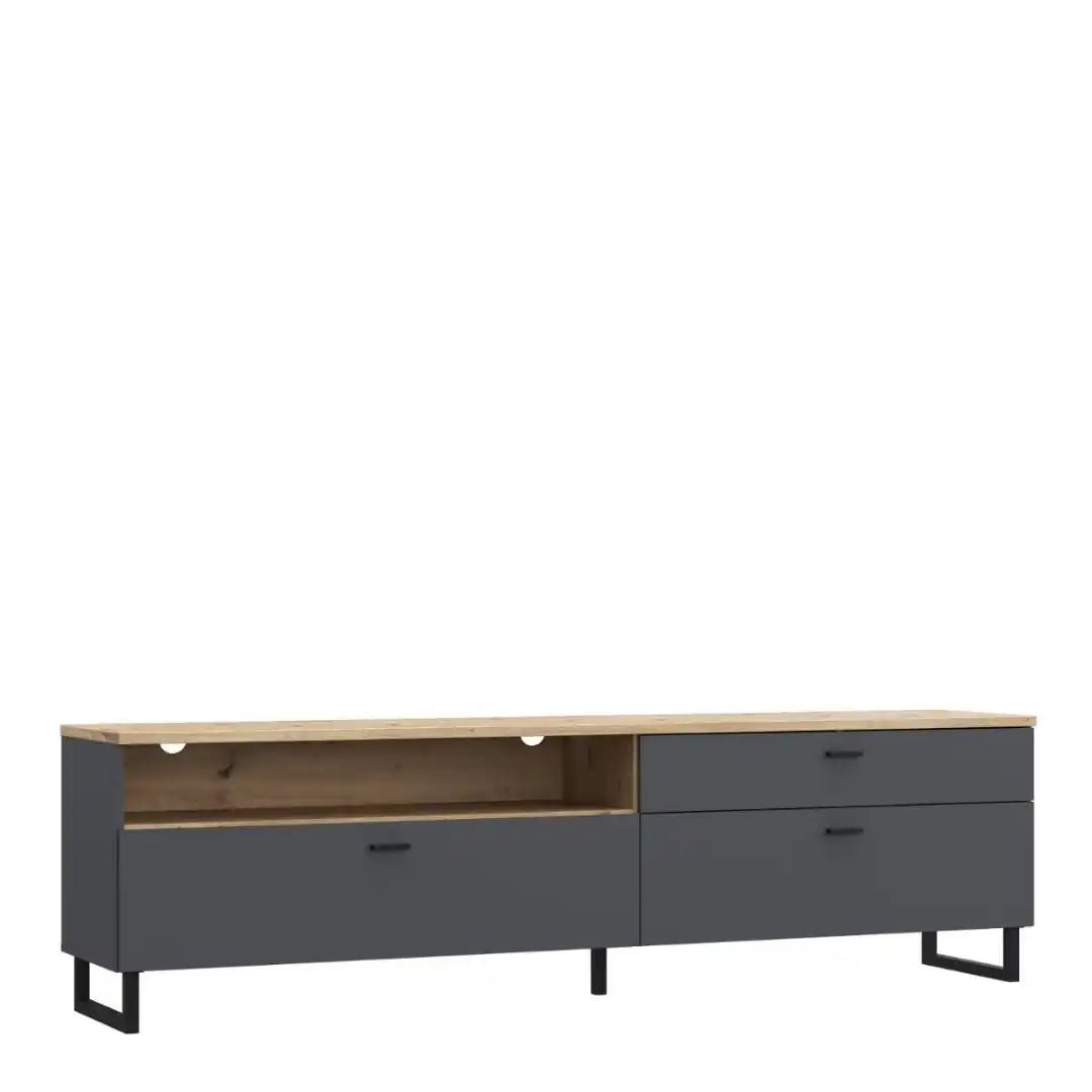 Klara TV Unit with 1 Drawer 2 Flip Doors in Grey and Oak - Price Crash Furniture