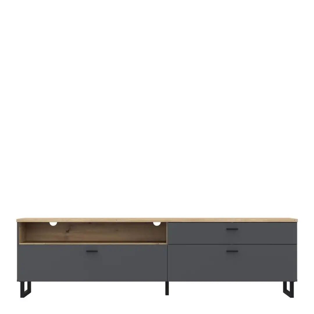 Klara TV Unit with 1 Drawer 2 Flip Doors in Grey and Oak - Price Crash Furniture