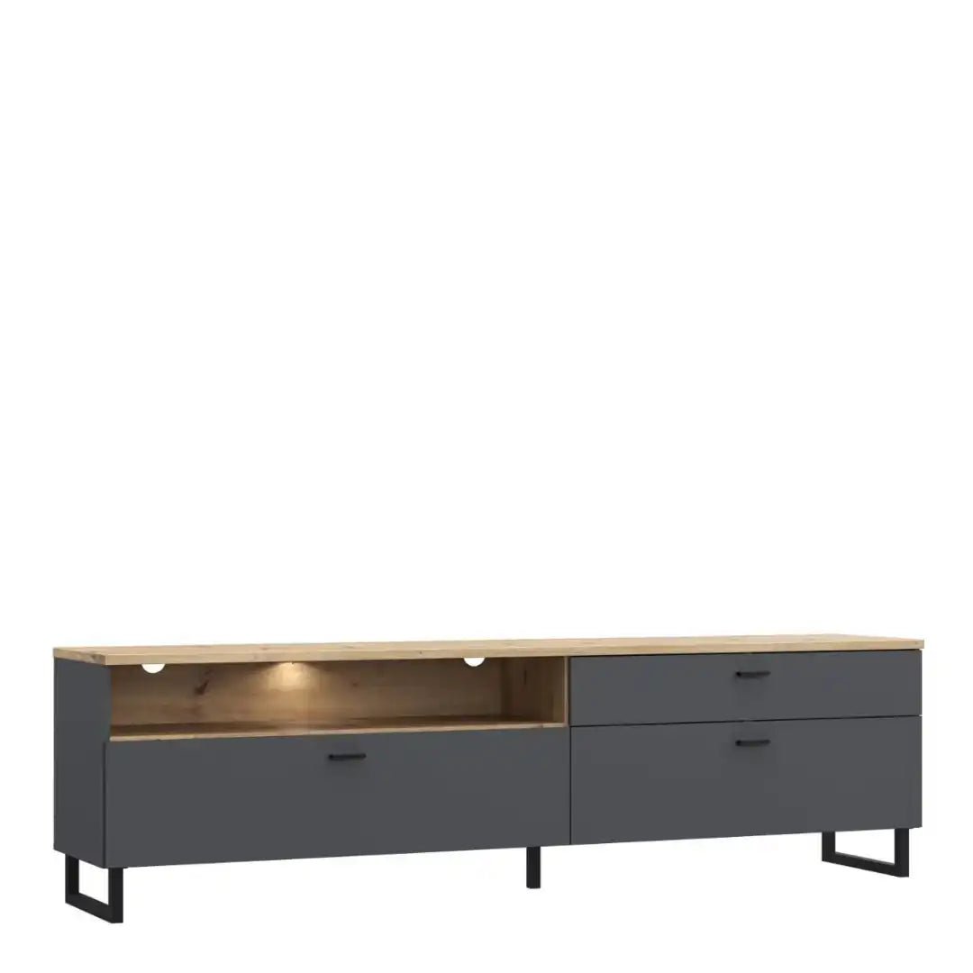Klara TV Unit with 1 Drawer 2 Flip Doors in Grey and Oak inc LED Lighting - Price Crash Furniture