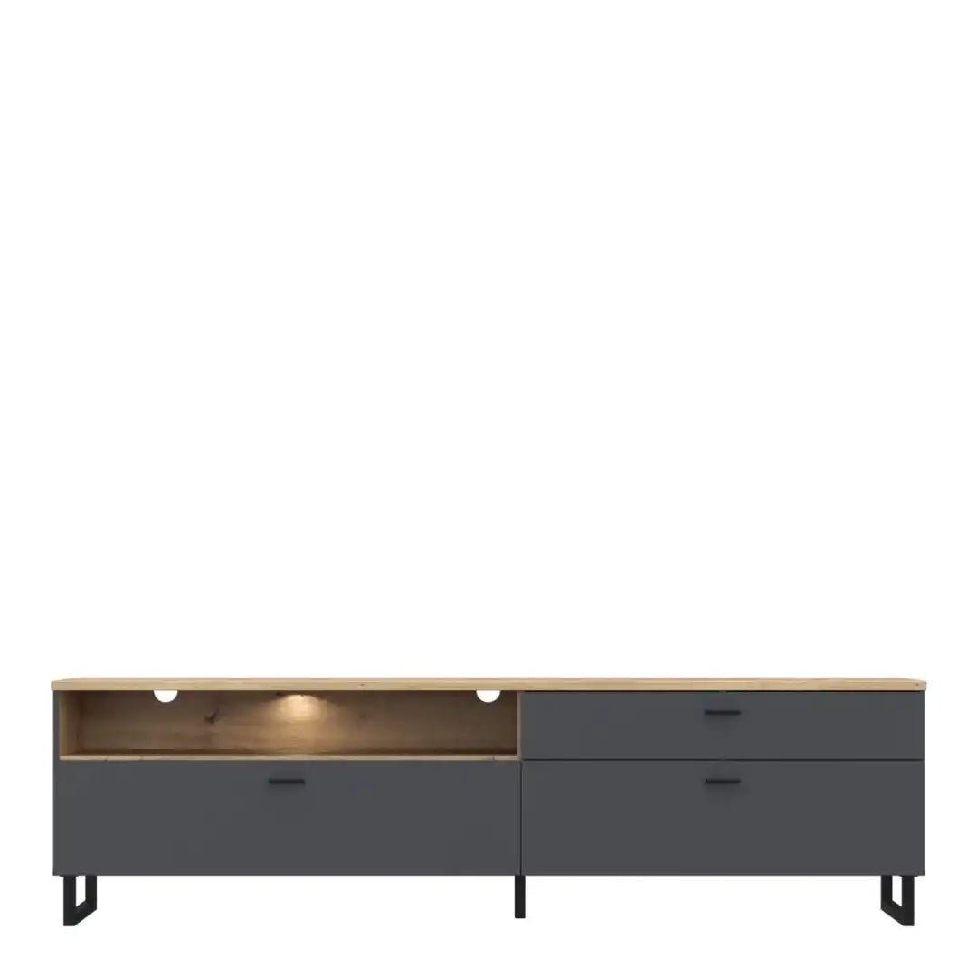 Klara TV Unit with 1 Drawer 2 Flip Doors in Grey and Oak inc LED Lighting - Price Crash Furniture