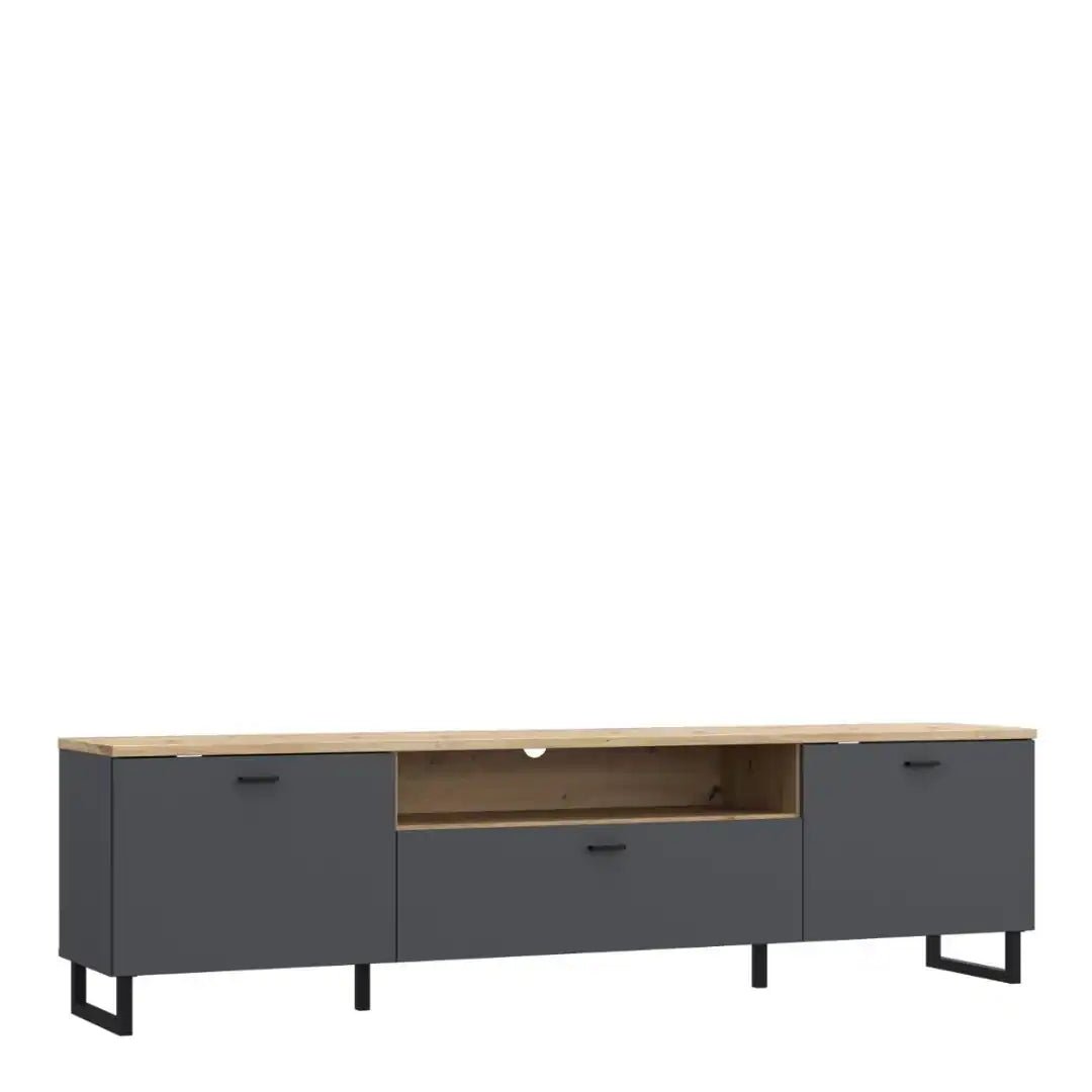 Klara TV Unit with 2 Drawers 1 Flip Door in Grey and Oak - Price Crash Furniture
