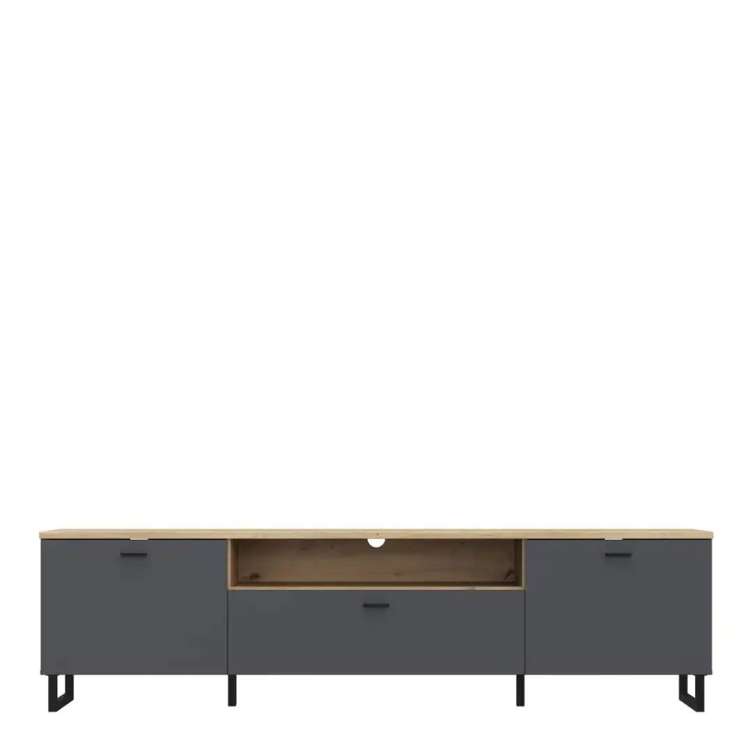 Klara TV Unit with 2 Drawers 1 Flip Door in Grey and Oak - Price Crash Furniture