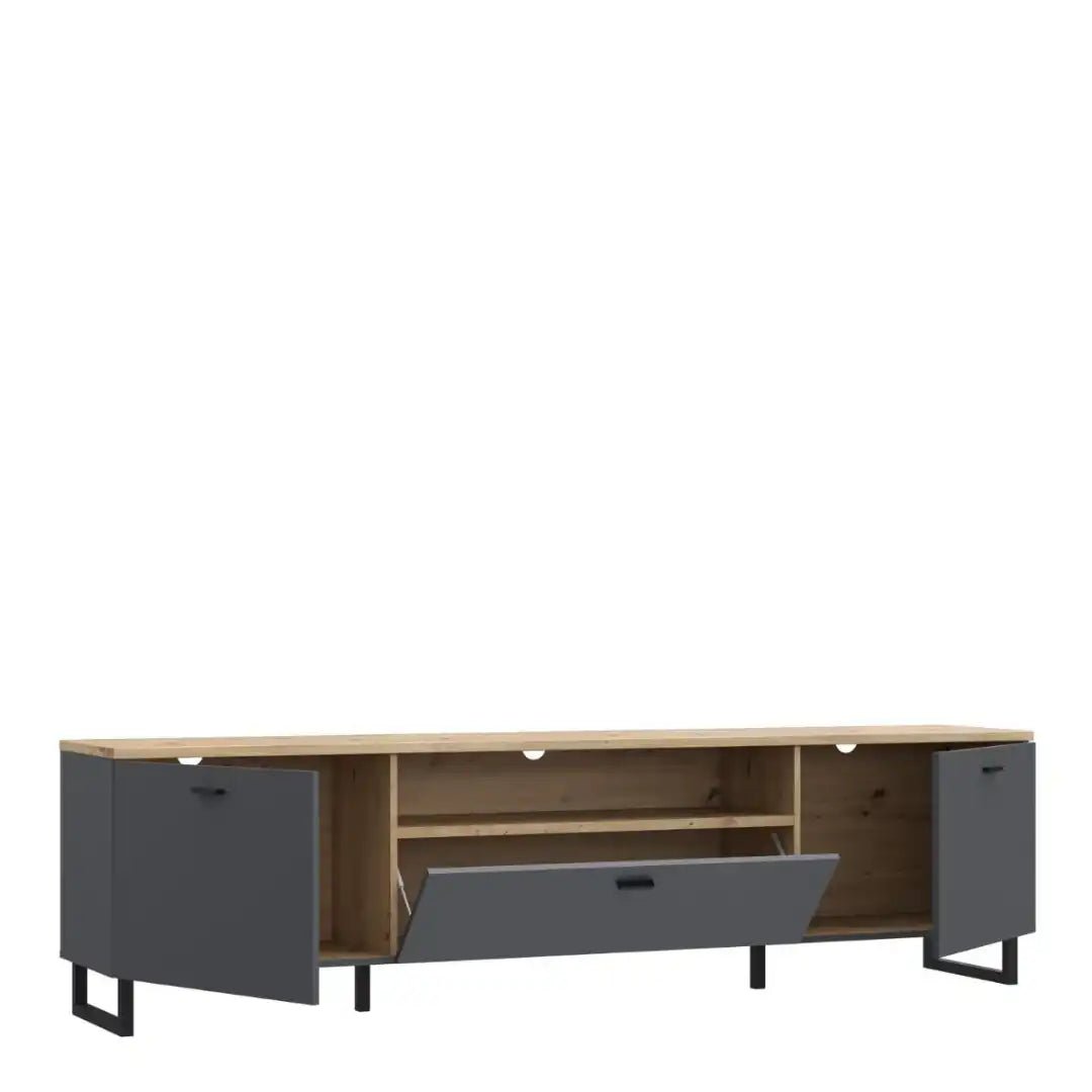 Klara TV Unit with 2 Drawers 1 Flip Door in Grey and Oak - Price Crash Furniture