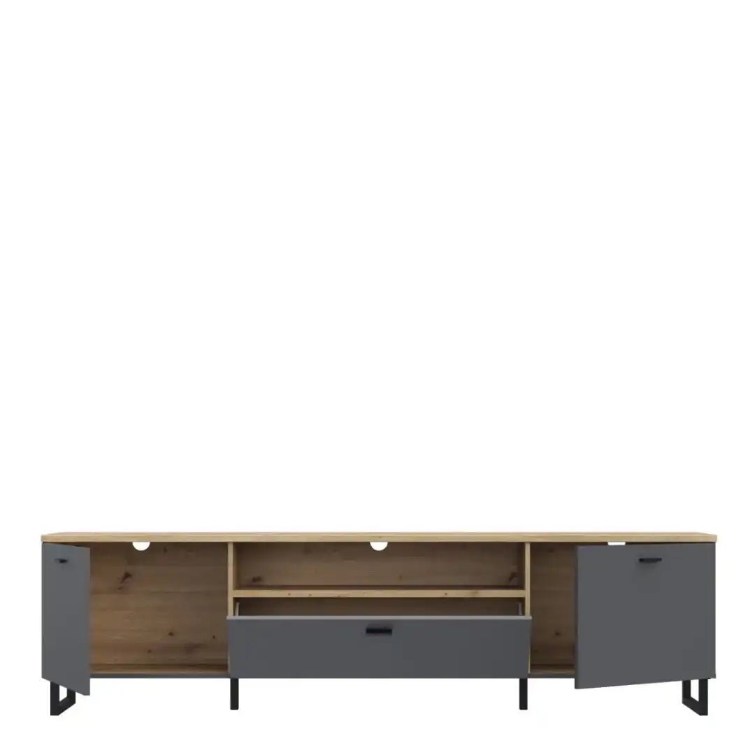 Klara TV Unit with 2 Drawers 1 Flip Door in Grey and Oak - Price Crash Furniture