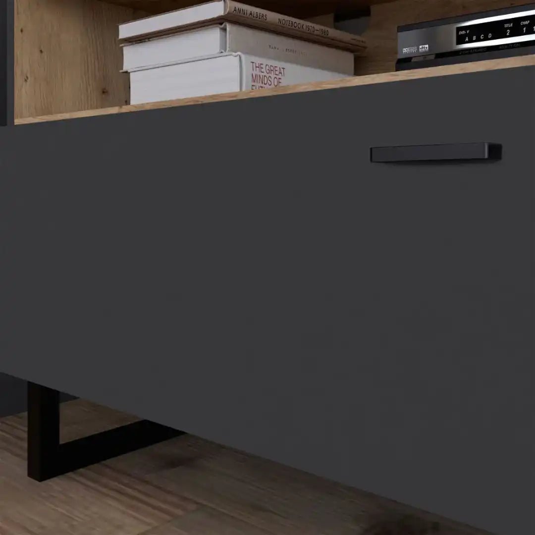 Klara TV Unit with 2 Drawers 1 Flip Door in Grey and Oak inc LED Lighting - Price Crash Furniture