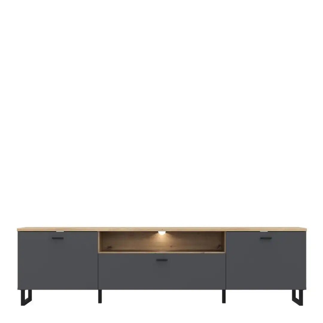 Klara TV Unit with 2 Drawers 1 Flip Door in Grey and Oak inc LED Lighting - Price Crash Furniture