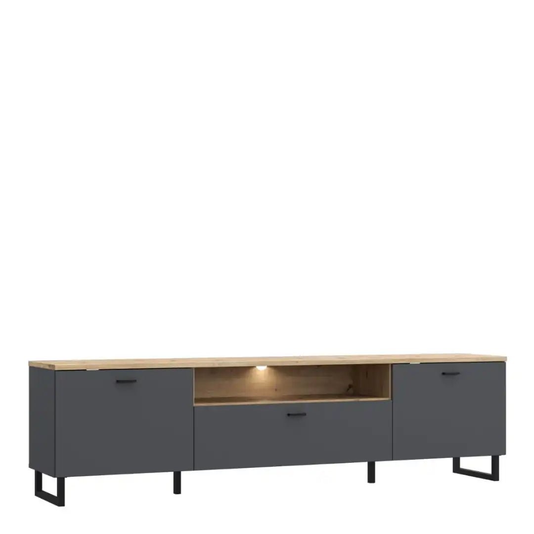 Klara TV Unit with 2 Drawers 1 Flip Door in Grey and Oak inc LED Lighting - Price Crash Furniture