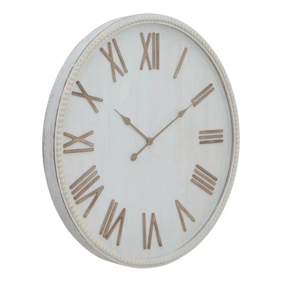 Large Rustic White Clock With Beaded Frame - Price Crash Furniture