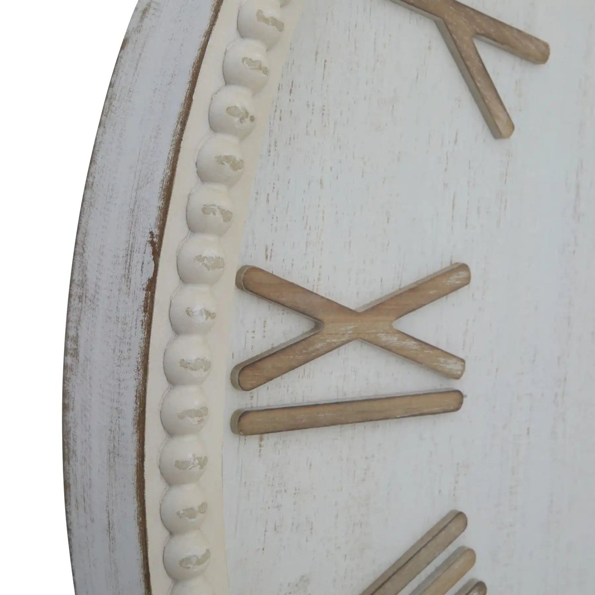 Large Rustic White Clock With Beaded Frame - Price Crash Furniture