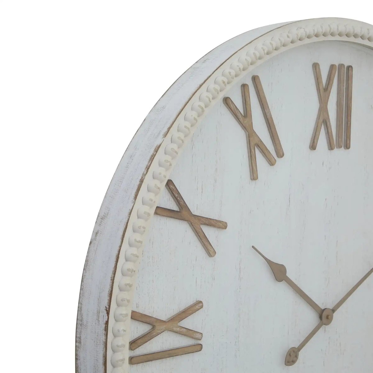 Large Rustic White Clock With Beaded Frame - Price Crash Furniture