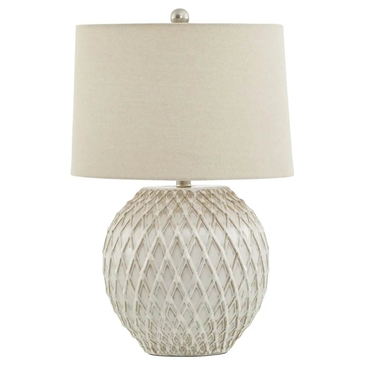 Lattice Ceramic Table Lamp With Linen Shade - Price Crash Furniture