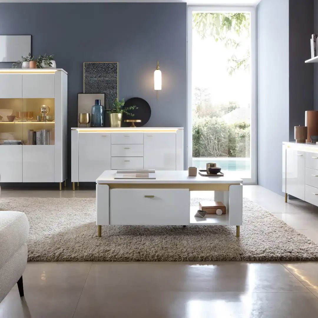 Lazio Coffee Table 1 Drawer in Alpine White/White Gloss - Price Crash Furniture