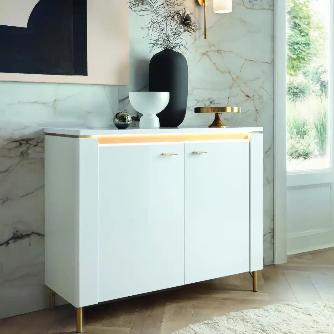 Lazio Sideboard 2 Door in Alpine White/White Gloss - Price Crash Furniture