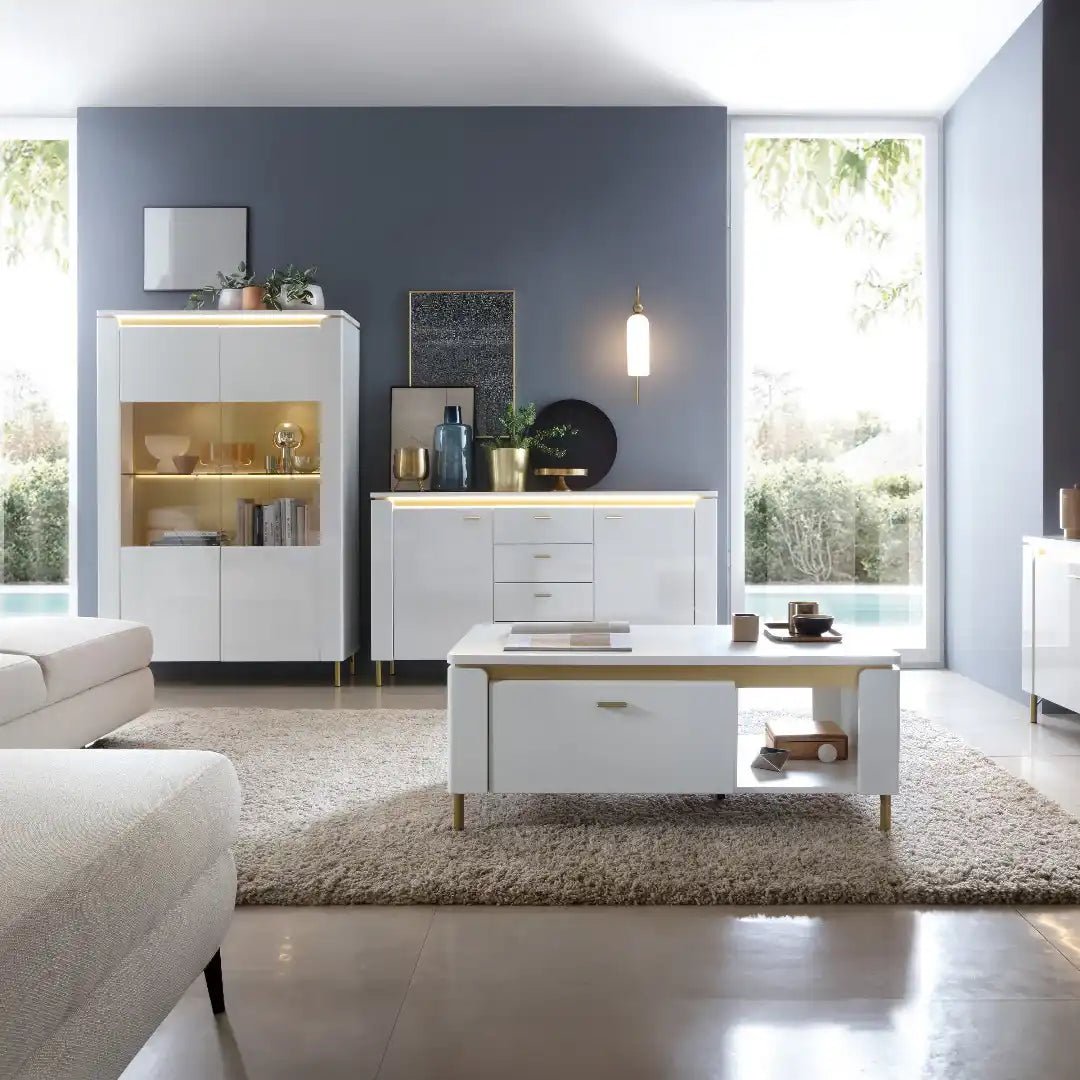 Lazio Vitrin 2 Door in Alpine White/White Gloss - Price Crash Furniture