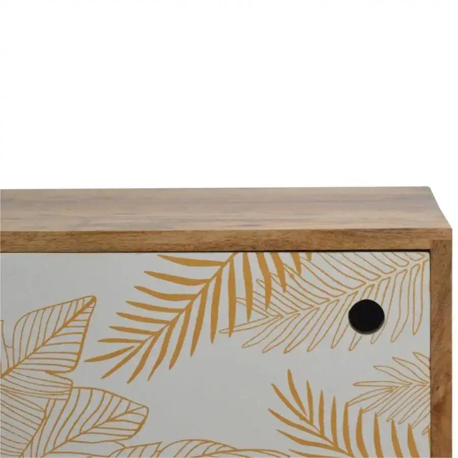 Leaf Screen-Printed Door Front Bedside With Cut-Out Slot - Price Crash Furniture