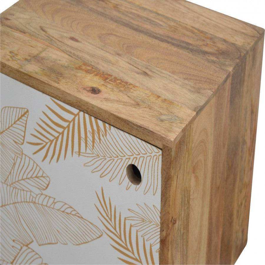 Leaf Screen-Printed Door Front Bedside With Cut-Out Slot - Price Crash Furniture