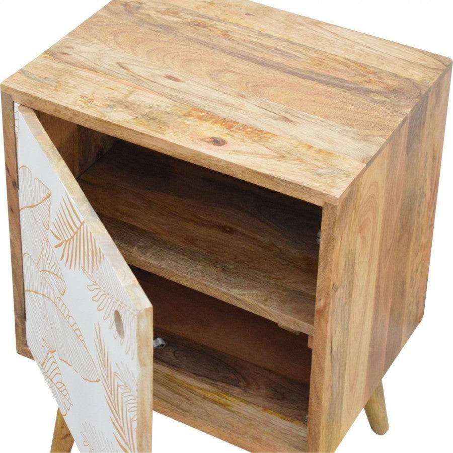 Leaf Screen-Printed Door Front Bedside With Cut-Out Slot - Price Crash Furniture