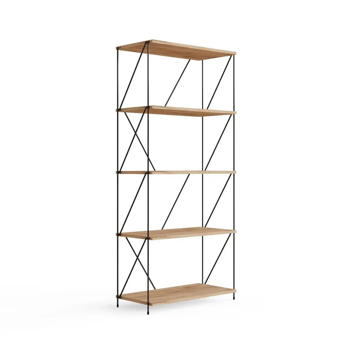 Leyo 5 Tier Black & Oak Shelving Unit Bookcase - Price Crash Furniture