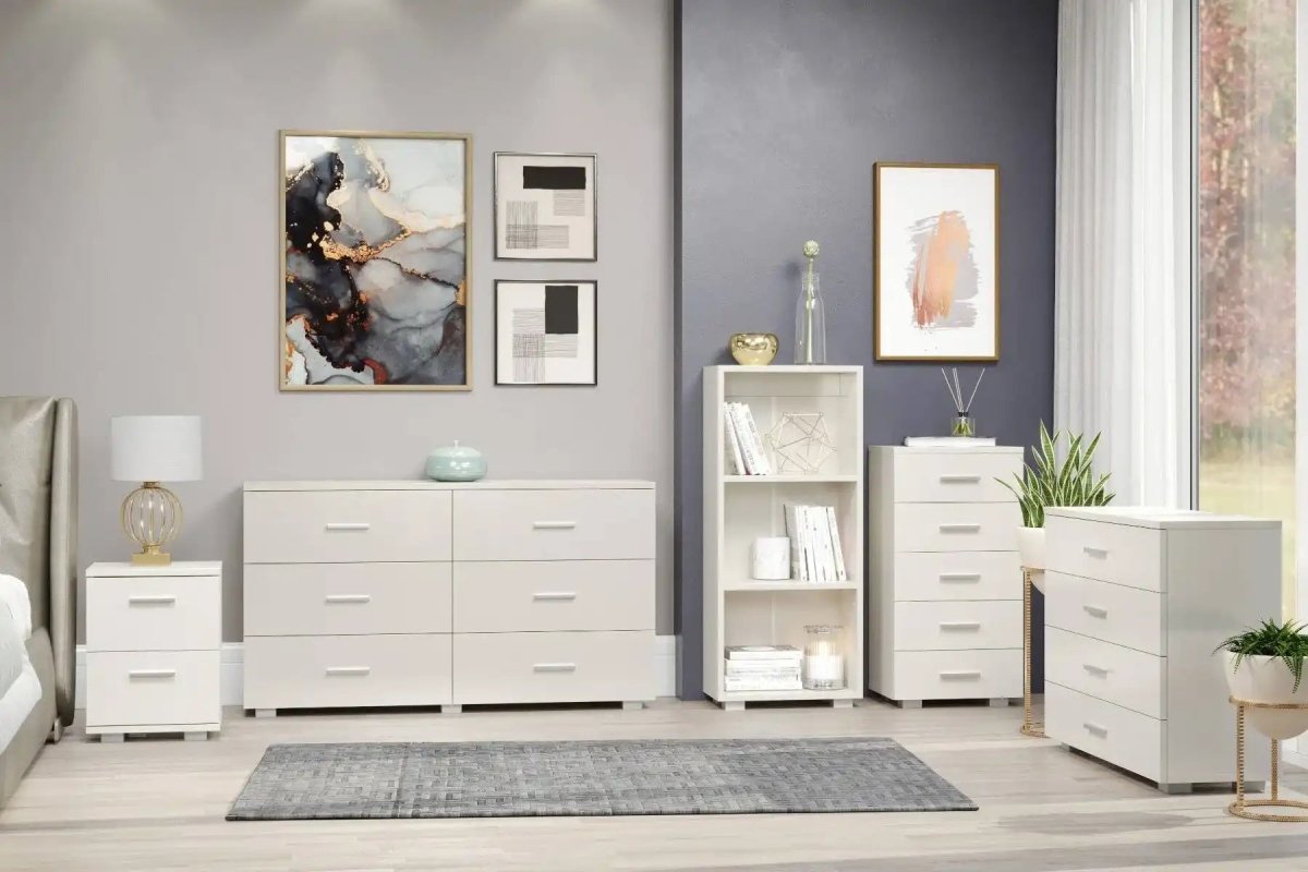 Lido - White high gloss 2 drawer compact bedside cabinet - Price Crash Furniture