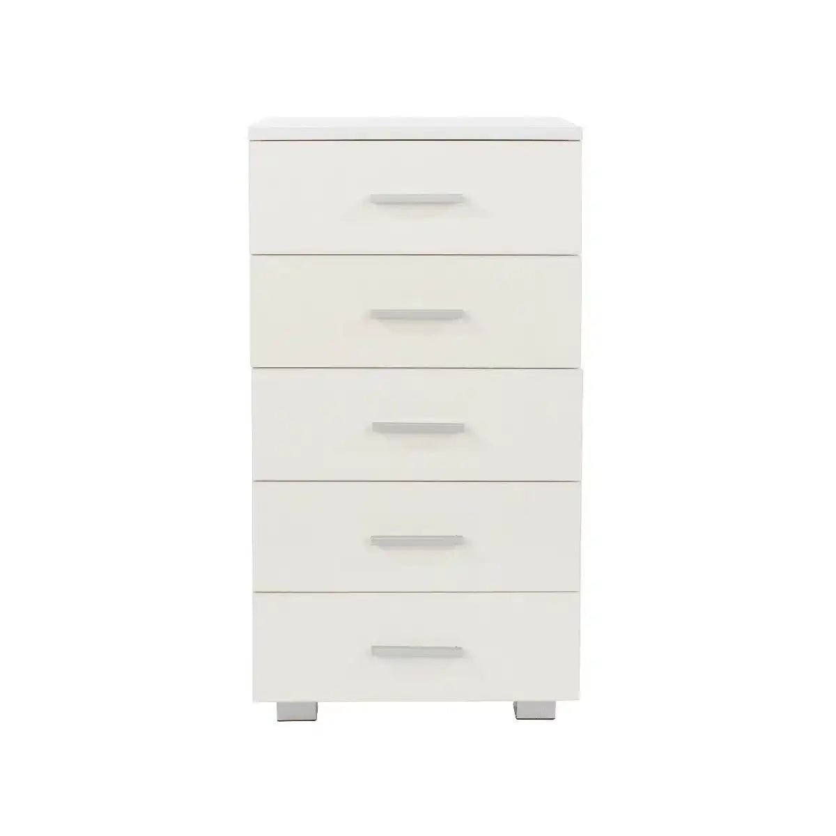 Lido - White high gloss 5 narrow compact chest of drawers - Price Crash Furniture