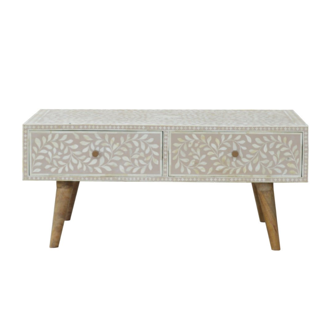 Light Taupe Floral Bone Inlay Coffee Table - Price Crash Furniture
