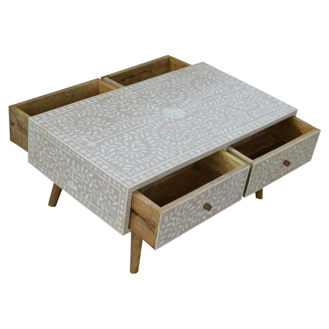 Light Taupe Floral Bone Inlay Coffee Table - Price Crash Furniture