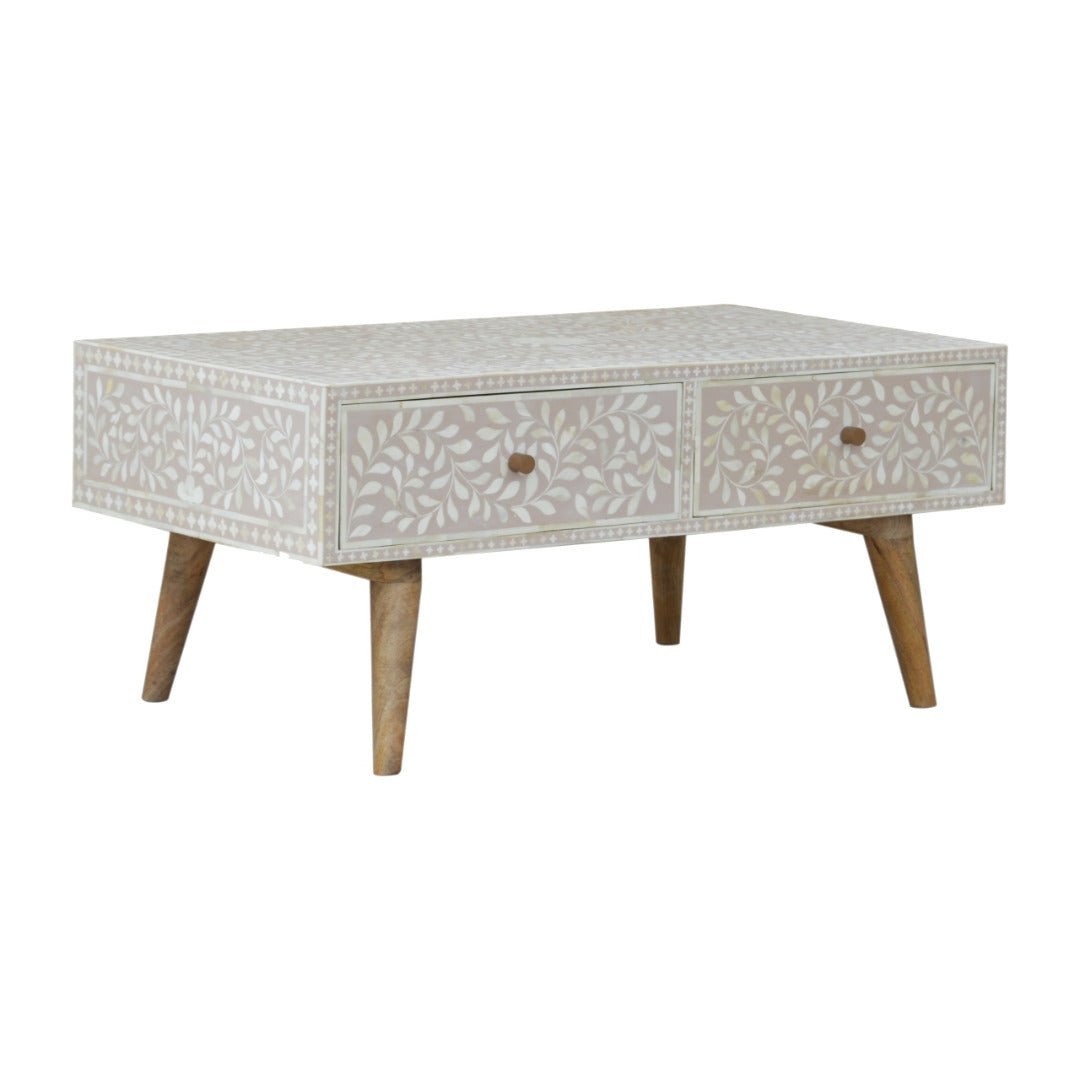 Light Taupe Floral Bone Inlay Coffee Table - Price Crash Furniture