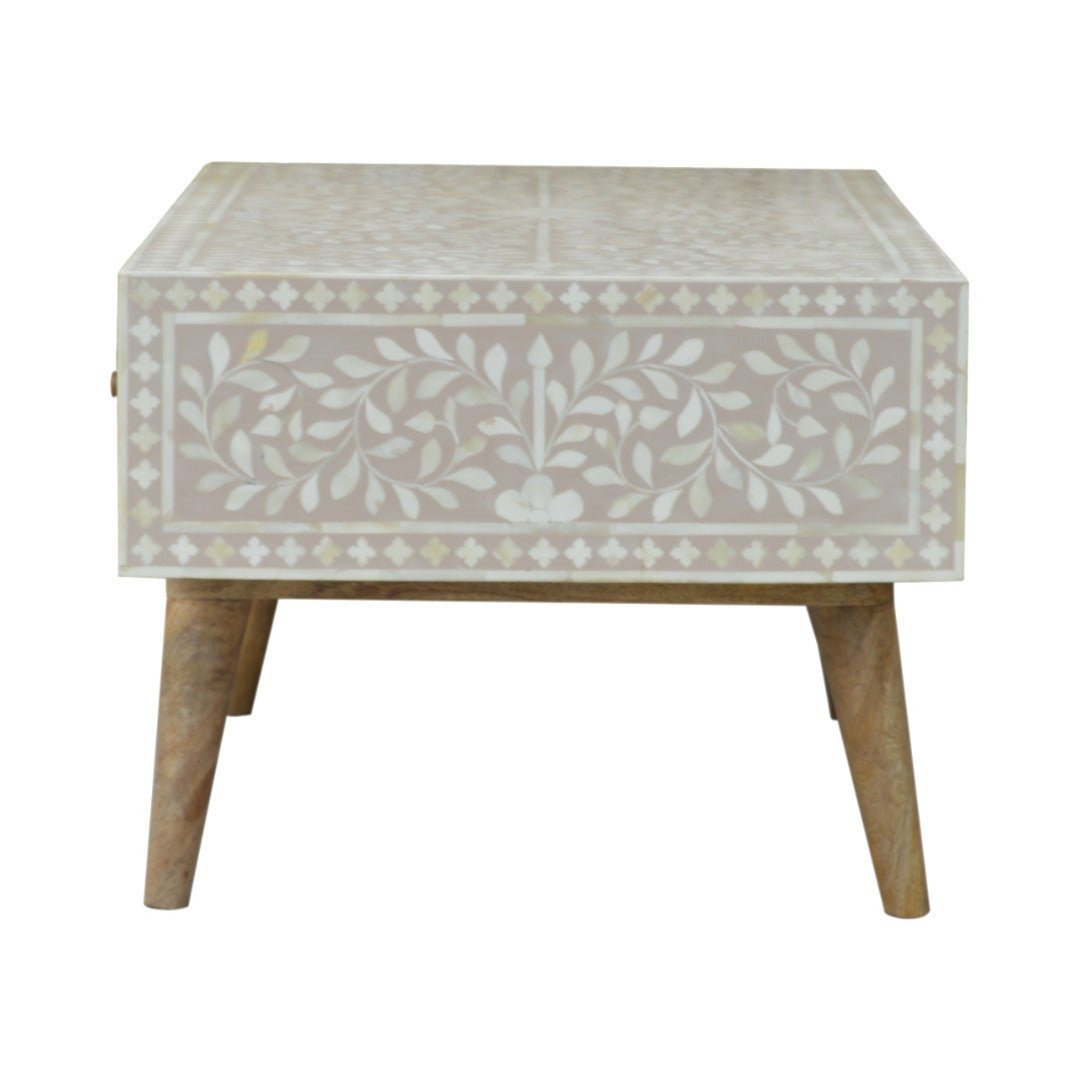 Light Taupe Floral Bone Inlay Coffee Table - Price Crash Furniture
