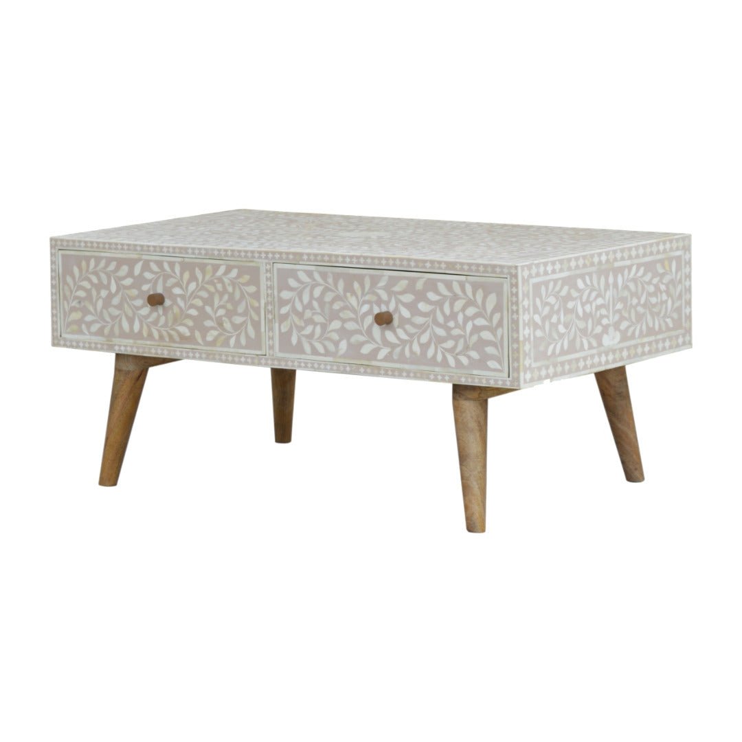 Light Taupe Floral Bone Inlay Coffee Table - Price Crash Furniture