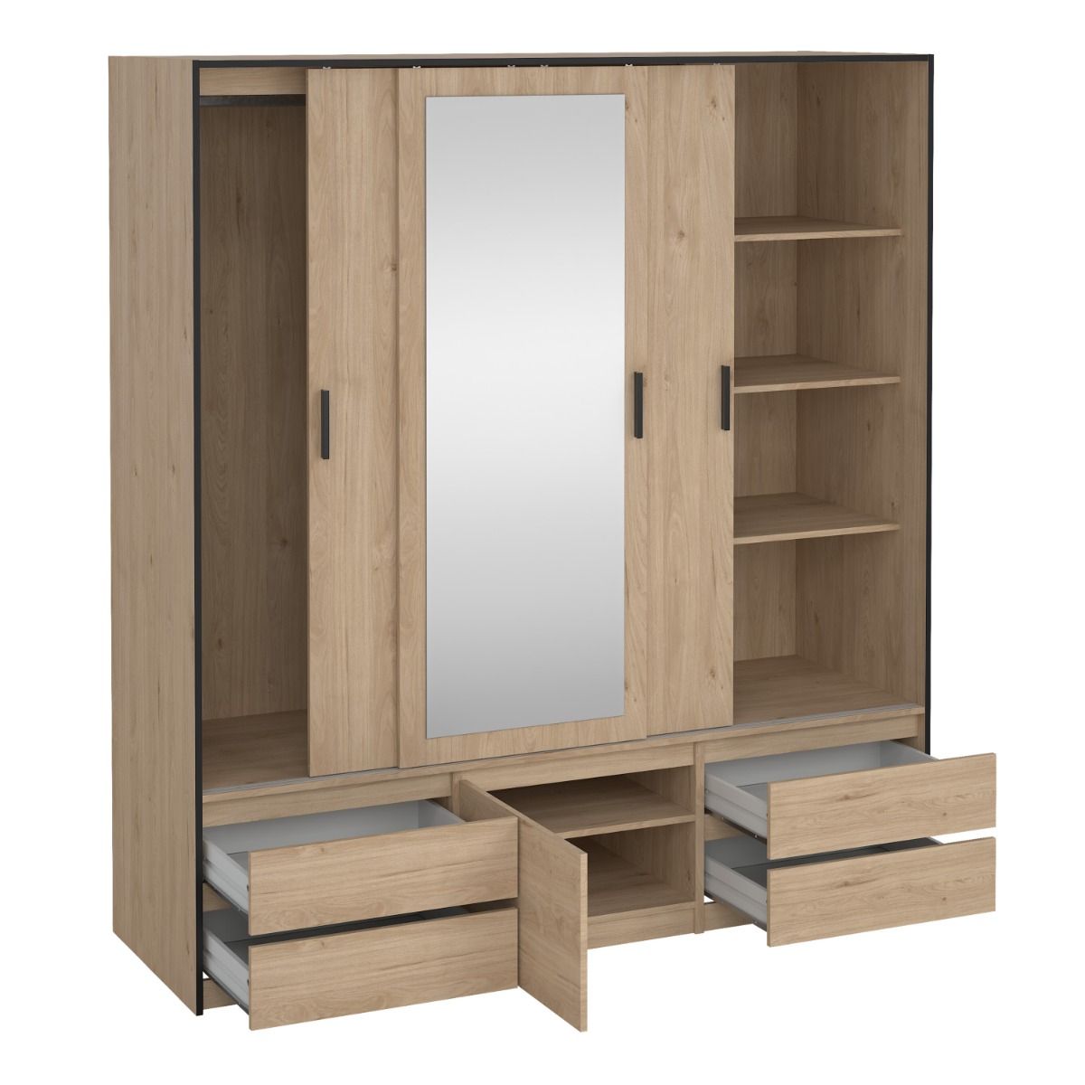 Line Mirrored Wardrobe With 3 Sliding Doors In Jackson Hickory Oak - Price Crash Furniture