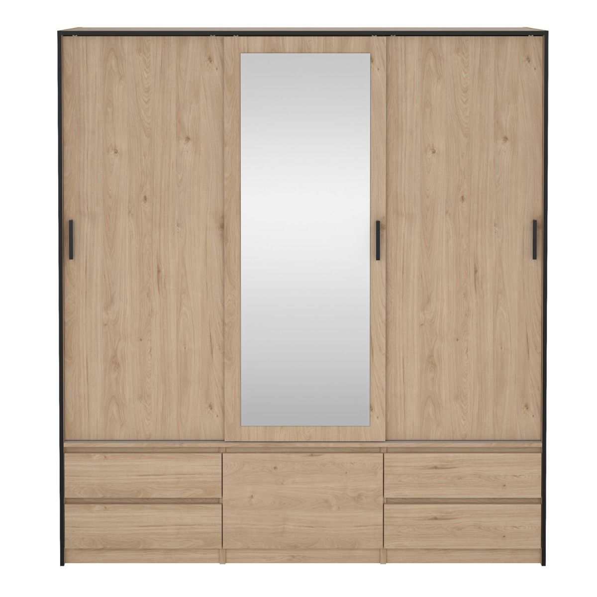 Line Mirrored Wardrobe With 3 Sliding Doors In Jackson Hickory Oak - Price Crash Furniture